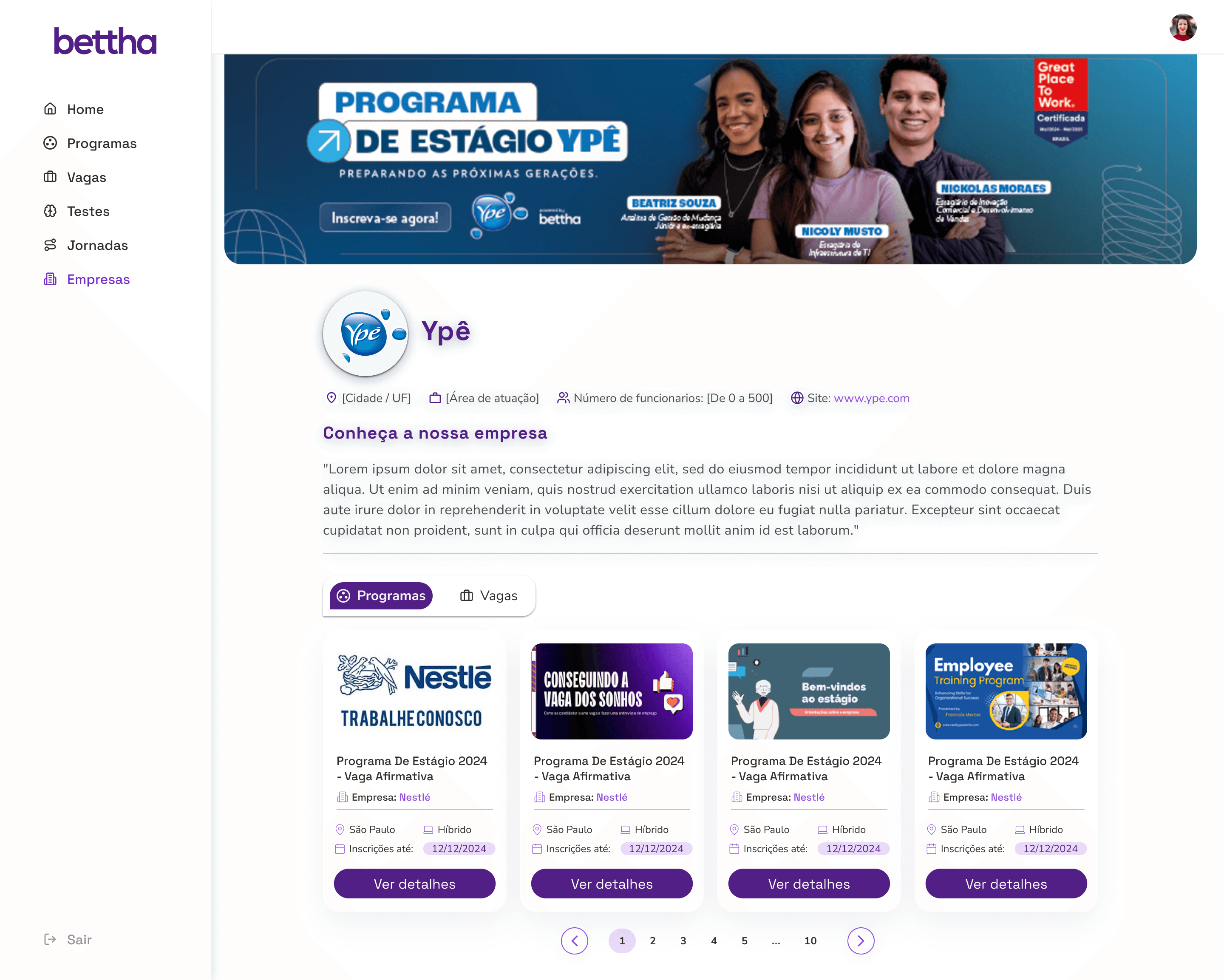 Candidatos: Página da Empresa