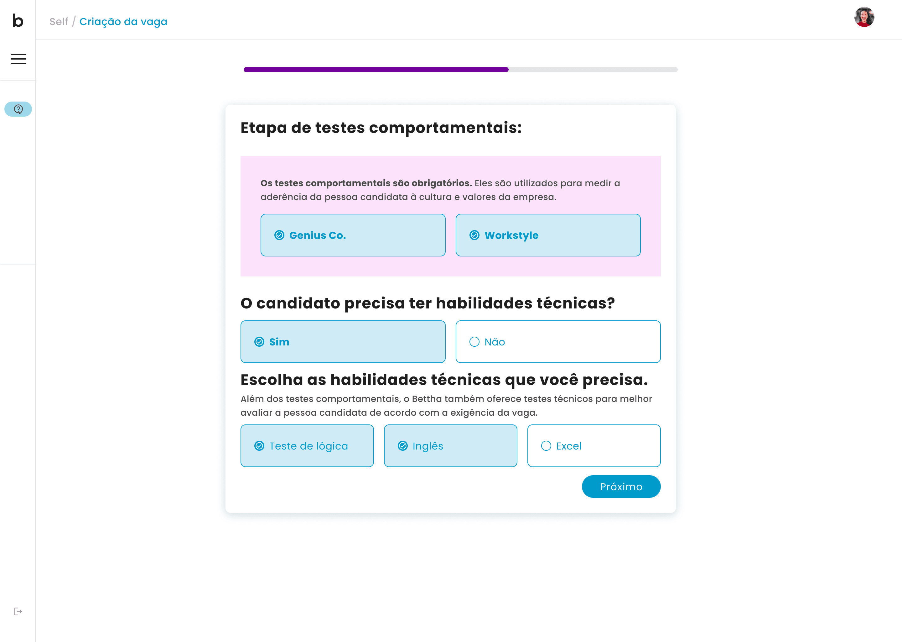 Empresas: Outra tela de criação de vaga